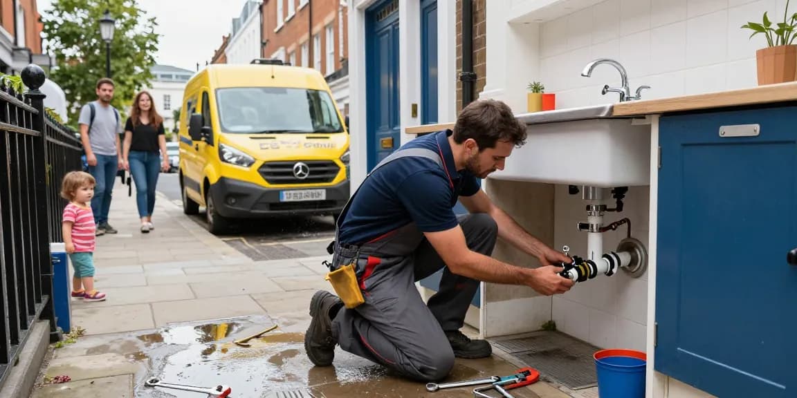 Expert plumber providing plumbing services in London to fix a burst pipe.