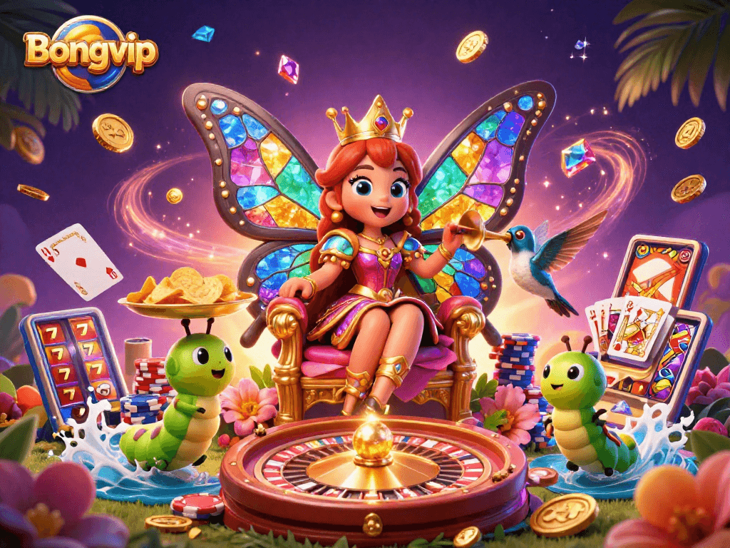 Experience the excitement of Bongvip with vibrant 3D casino elements and a magical atmosphere.