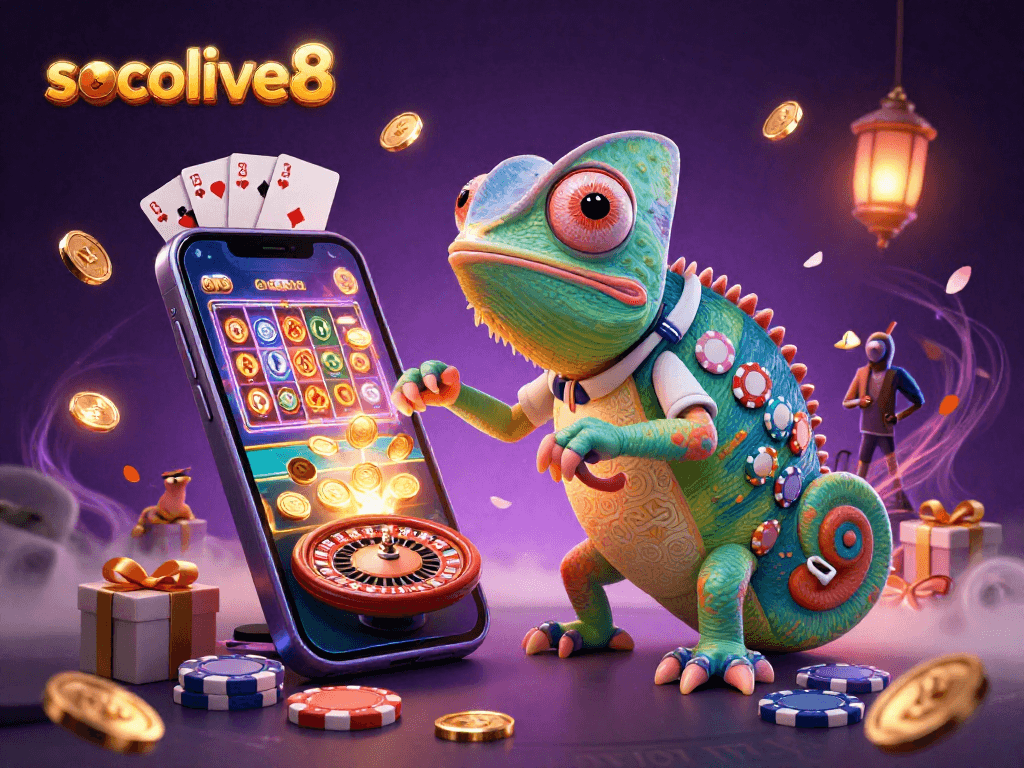 Socolive8 offers exciting casino action with a colorful chameleon and dynamic gambling games.