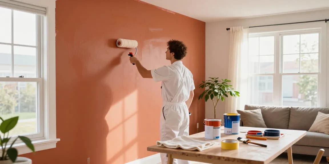Professional painter in Lincoln working on a vibrant living room wall, showcasing craftsmanship and quality.