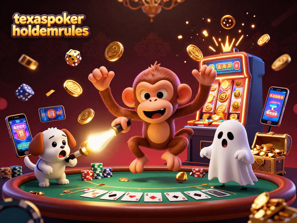Engage in thrilling gameplay with texaspokerholdemrules as golden poker chips and cards float in a vibrant casino scene.