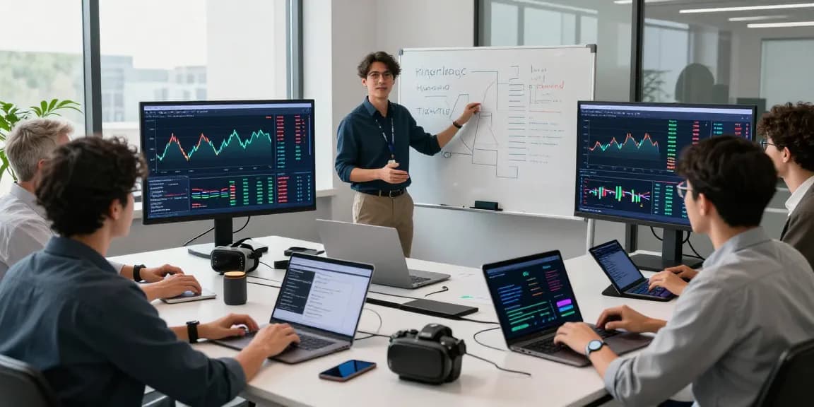 Kinetiq Hyperliquid collaborative workspace with professionals discussing blockchain strategies and analyzing market data.