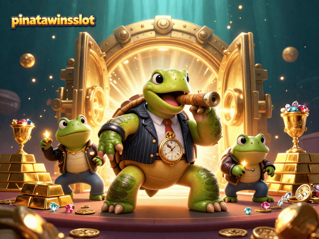 The lively scene of pinatawinsslot captures an engaging casino atmosphere with colorful characters and treasures.