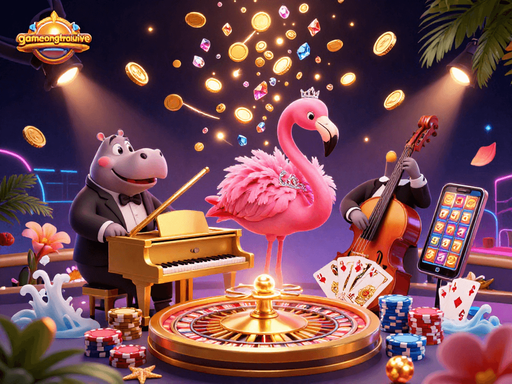 Experience gamenongtraivuive with a vibrant casino scene featuring animated characters and dynamic gaming elements.