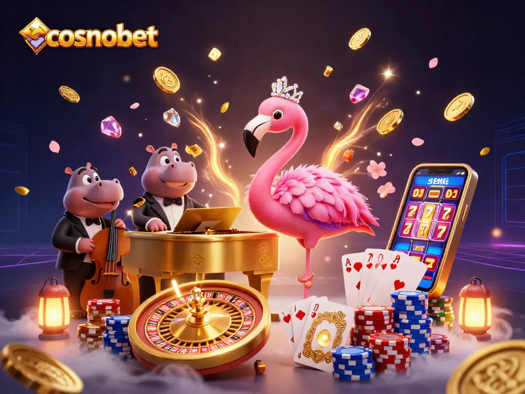 Experience thrilling gameplay at Cosmobet with vibrant casino elements and lively characters.