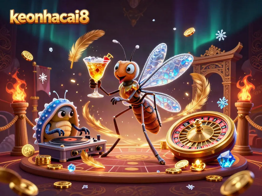Experience keonhacai8 as a vibrant casino mascot in an animated scene filled with energy, gold, and excitement.