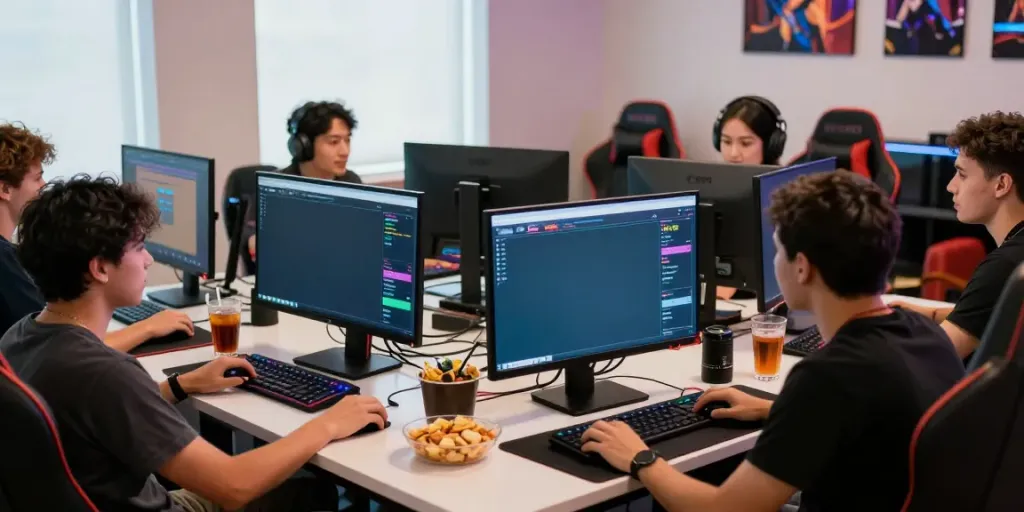 Exciting online betting scene with friends discussing strategies at TX88 gaming setup.