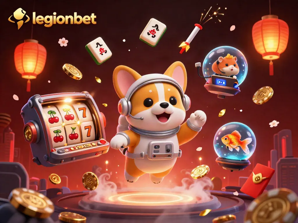 Experience the excitement of legionbet with a captivating space casino scene featuring fun characters and vibrant game elements.