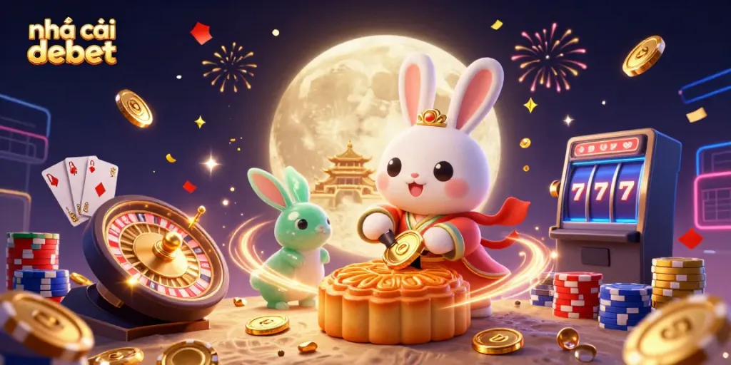 Join the excitement at nhà cái debet while the moon rabbits celebrate the thrill of online gaming with vibrant casino elements.