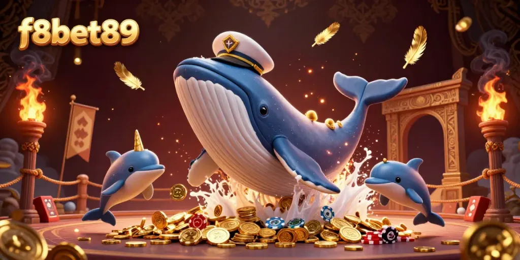 Experience the vibrant f8bet89 casino world with a whimsical 3D scene of animated sea creatures and dazzling elements.
