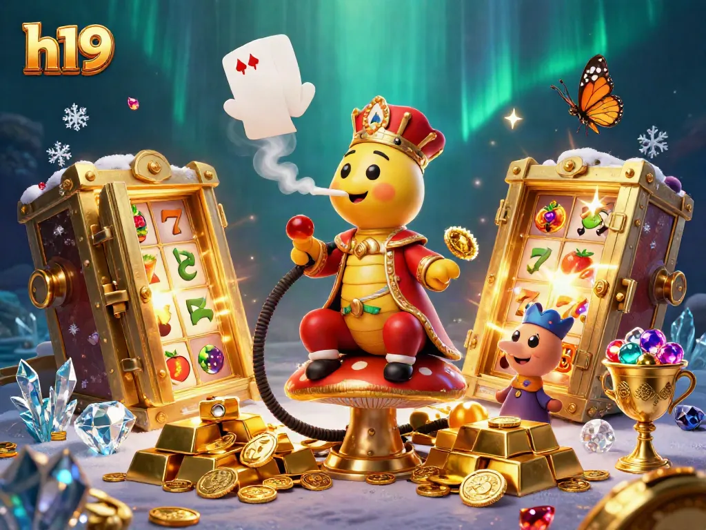 Experience exhilarating casino adventures with h19 in this vibrant 3D illustration featuring a hookah-master and treasure.