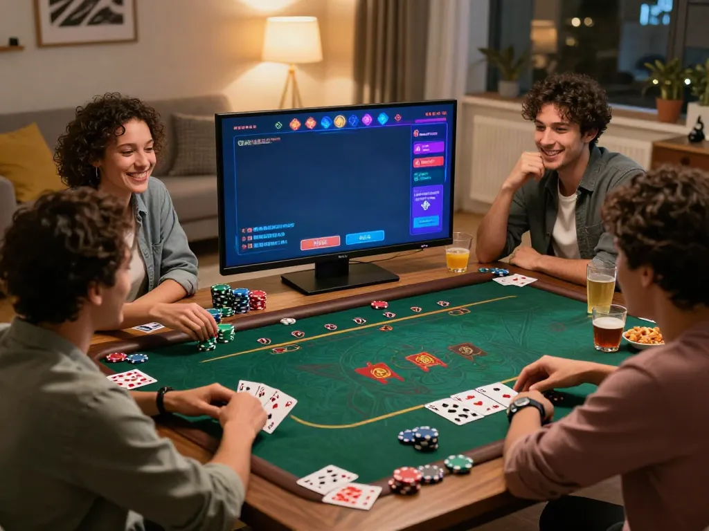 Friends playing new casinos not on gamstop game night, showcasing excitement and social interaction.