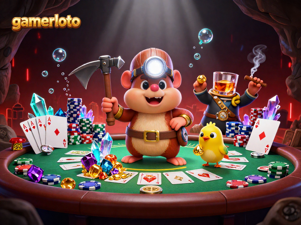 gamerloto poker excitement with a treasure hunter mole and vibrant casino elements