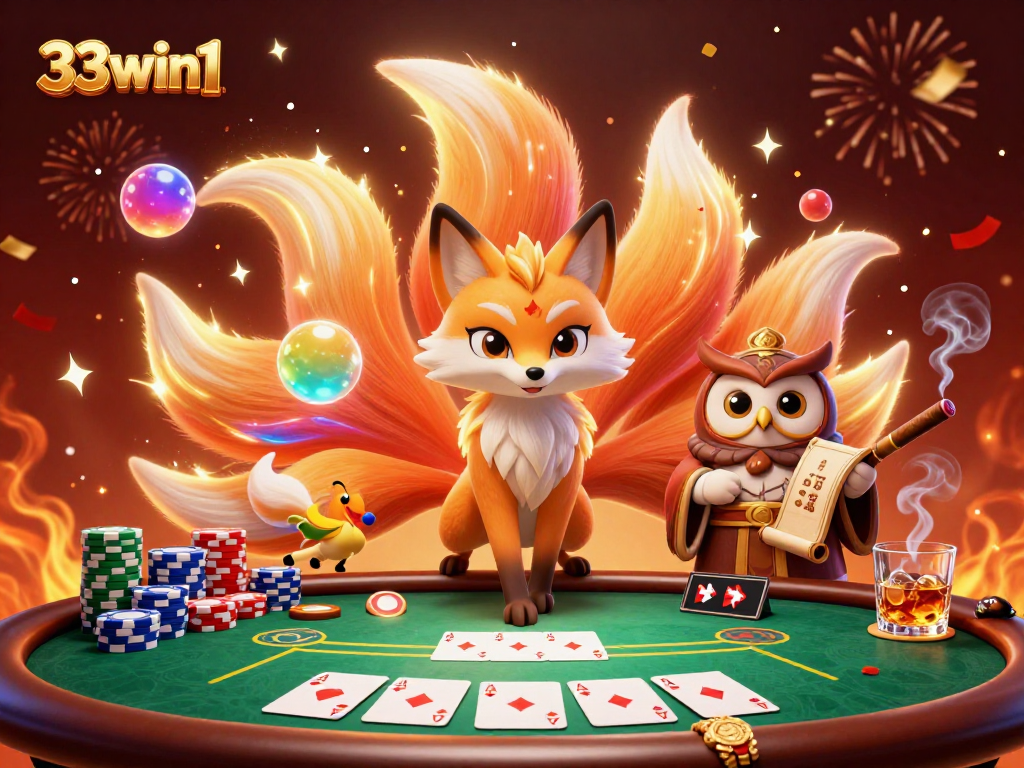 Engage in exciting gameplay at 33win1 with vibrant characters and poker elements in a colorful casino setting.