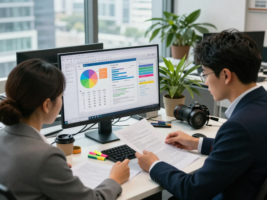 Document fraud detection analysis in a modern office environment with compliance analyst reviewing digital documents for authenticity.