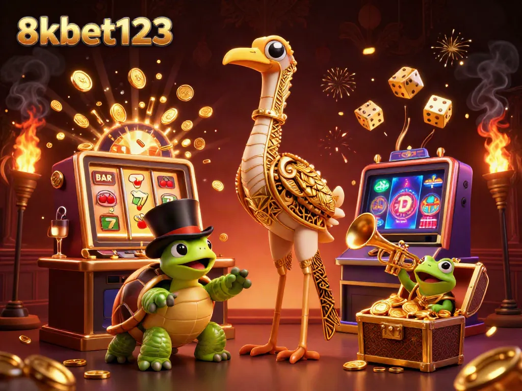 Experience thrilling wins with 8xbet123 as characters celebrate at a lively casino scene.