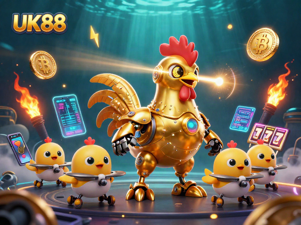 Engage in exciting casino fun with UK88’s vibrant 3D cartoon illustration showcasing thrilling gameplay elements and lively characters.