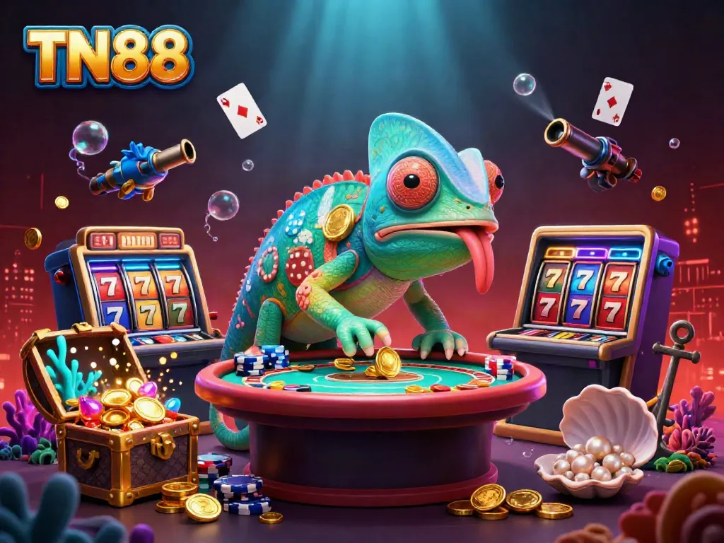 Experience TN88 with our stunning 3D illustration capturing the excitement of slot games.