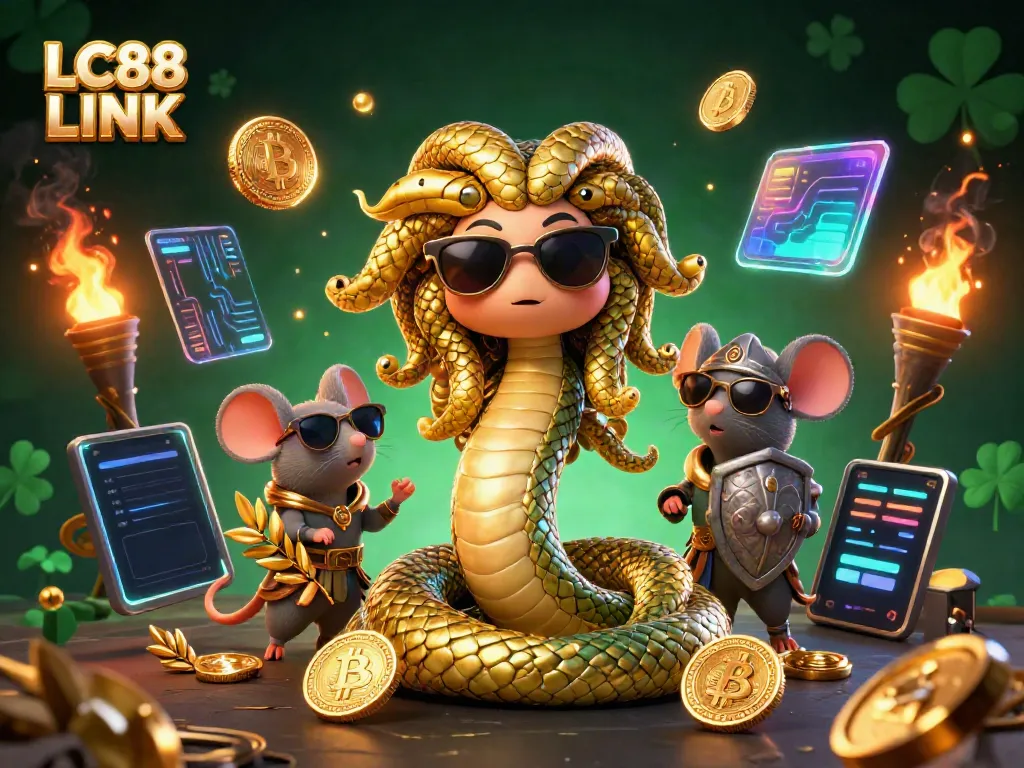 Spin to win with LC88 LINK, featuring a friendly Medusa and warrior mouse in a vibrant casino scene.