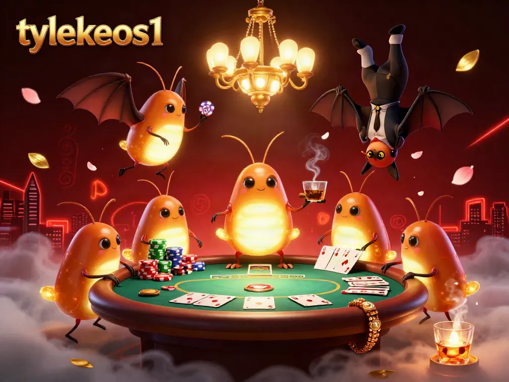 Experience thrilling poker excitement with tylekeos1 in a vibrant casino illuminated by glowworms.
