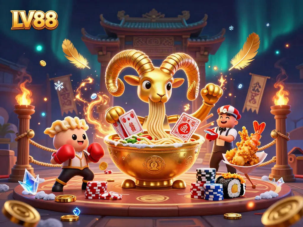 Engage in thrilling gameplay with LV88 at a dynamic casino scene featuring exciting characters and energetic elements.