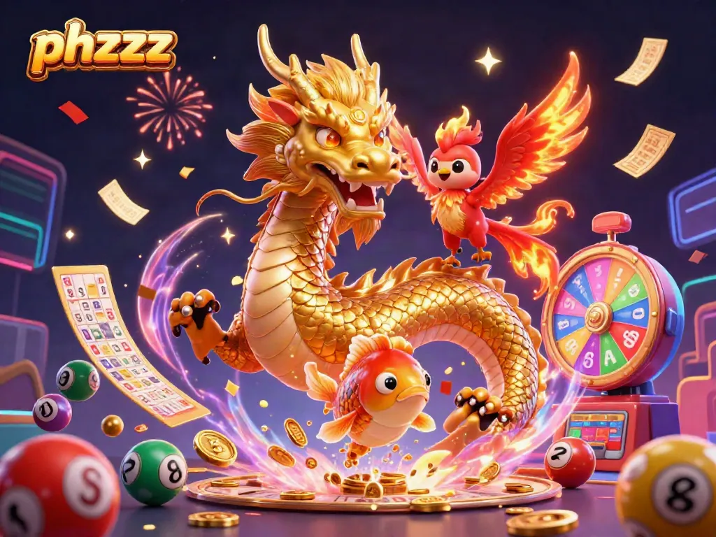 Engage with phzzz in a vibrant casino escape featuring a golden dragon, phoenix, and koi fish.