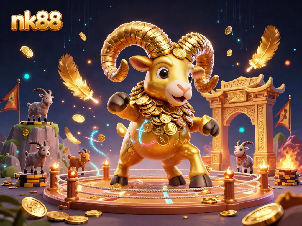 Experience thrilling nk88 gaming with a powerful golden ram challenging at the casino's gates.