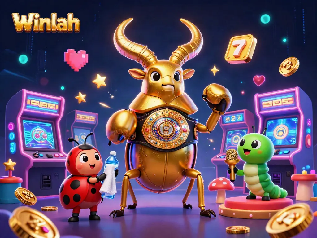 Engage in the exhilarating realm of Winlah with a dynamic casino-themed illustration featuring vibrant 3D gaming elements.