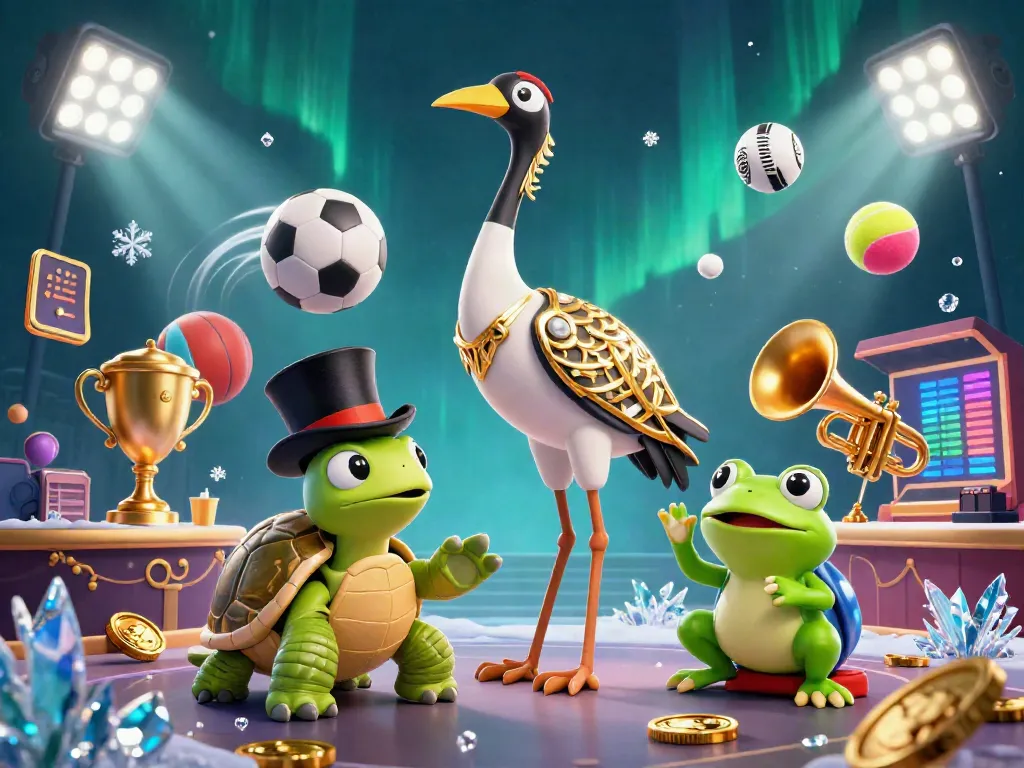 Experience thrilling gaming at JJ88 with 3D characters surrounded by vibrant sports elements and shimmering coins.