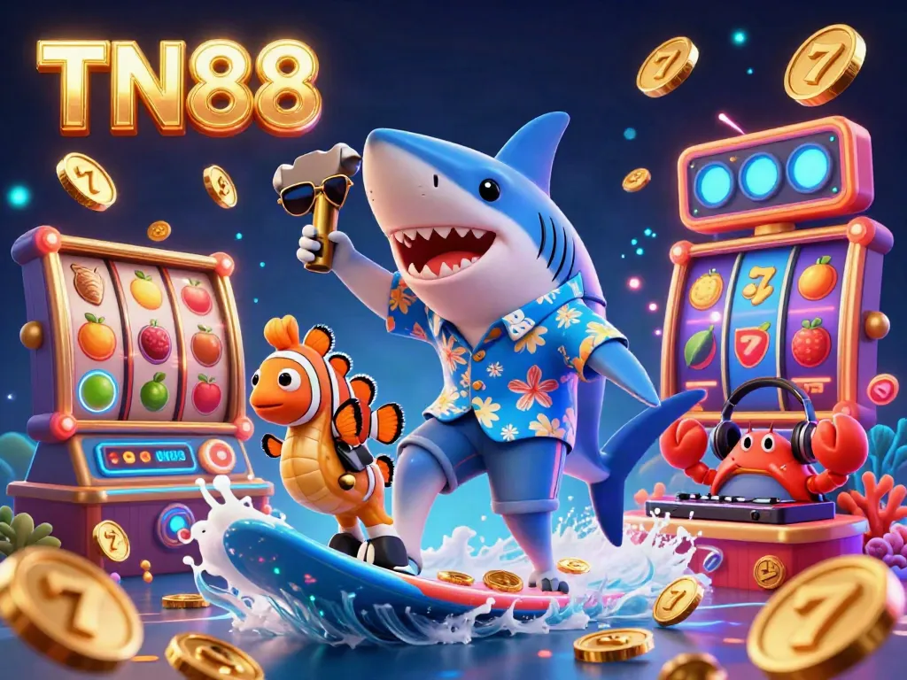 Surf the wave of gold coins with TN88: a thrilling carousel of casino excitement featuring vibrant slot reels.