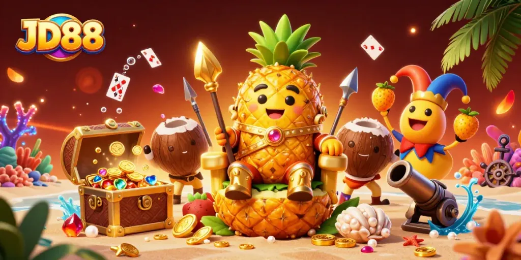 Engage with thrilling JD88 casino action featuring vibrant illustrations of characters, slots, and exciting game elements.
