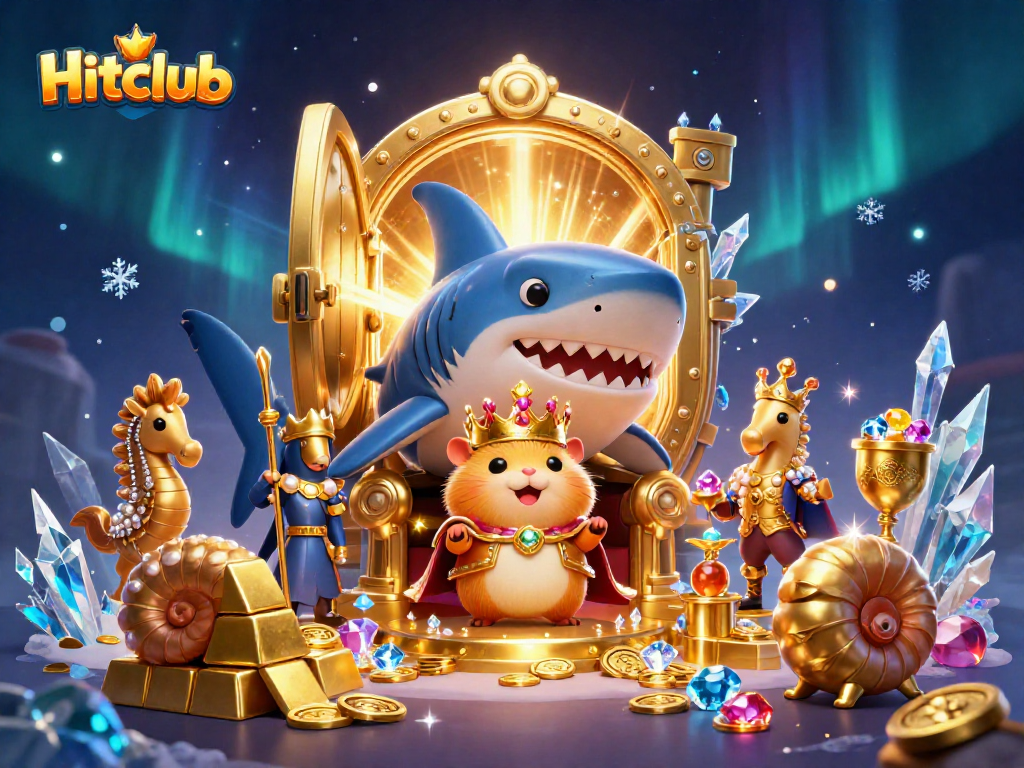 Hitclub reveals a dynamic scene of a fierce golden hamster king among treasures, engaging gamblers with its vibrant charm.