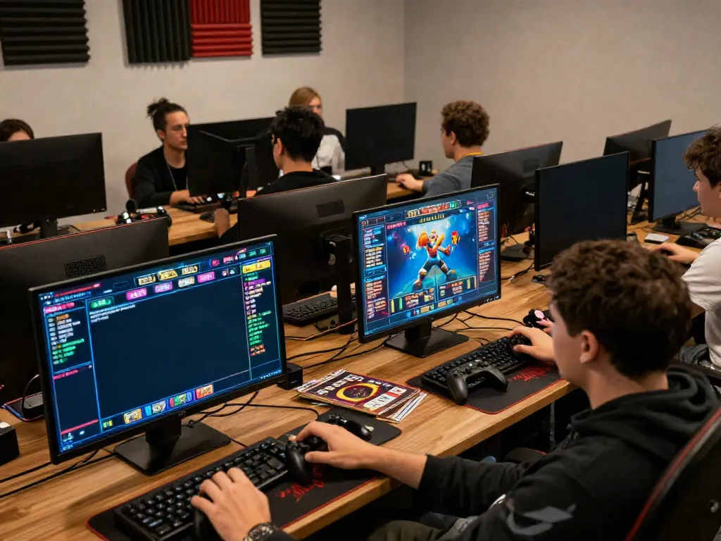 Engaged players at their computers enjoying 9bet.com online gaming experience