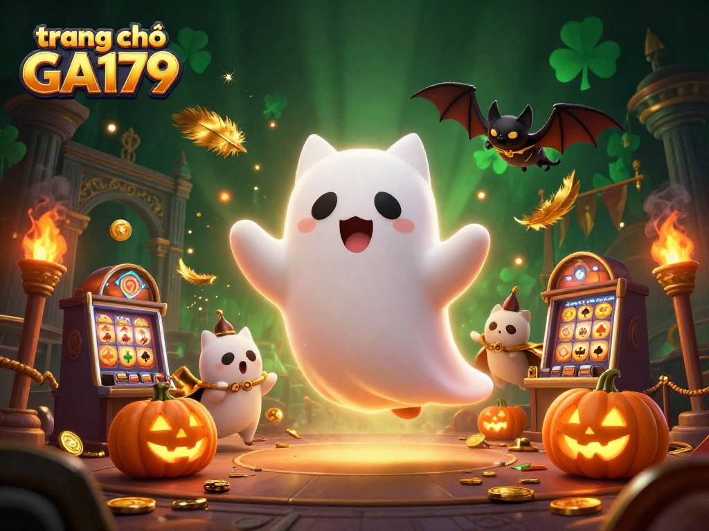 Experience exciting play at trang chủ GA179 with ghost cat and vampire bat in a vibrant casino scene.