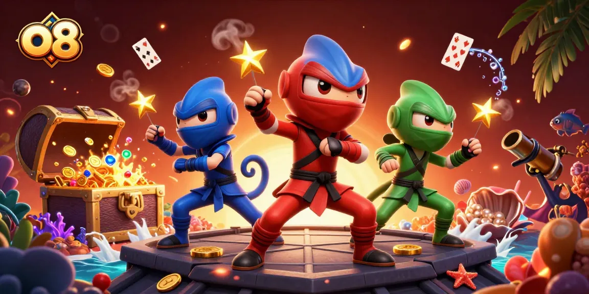 Experience the excitement at o8 while chameleons perform dazzling moves amid casino treasures.