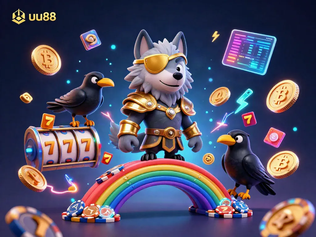 Win massive jackpots at uu88 with 3D Norse-inspired characters on a vibrant casino chip bridge.