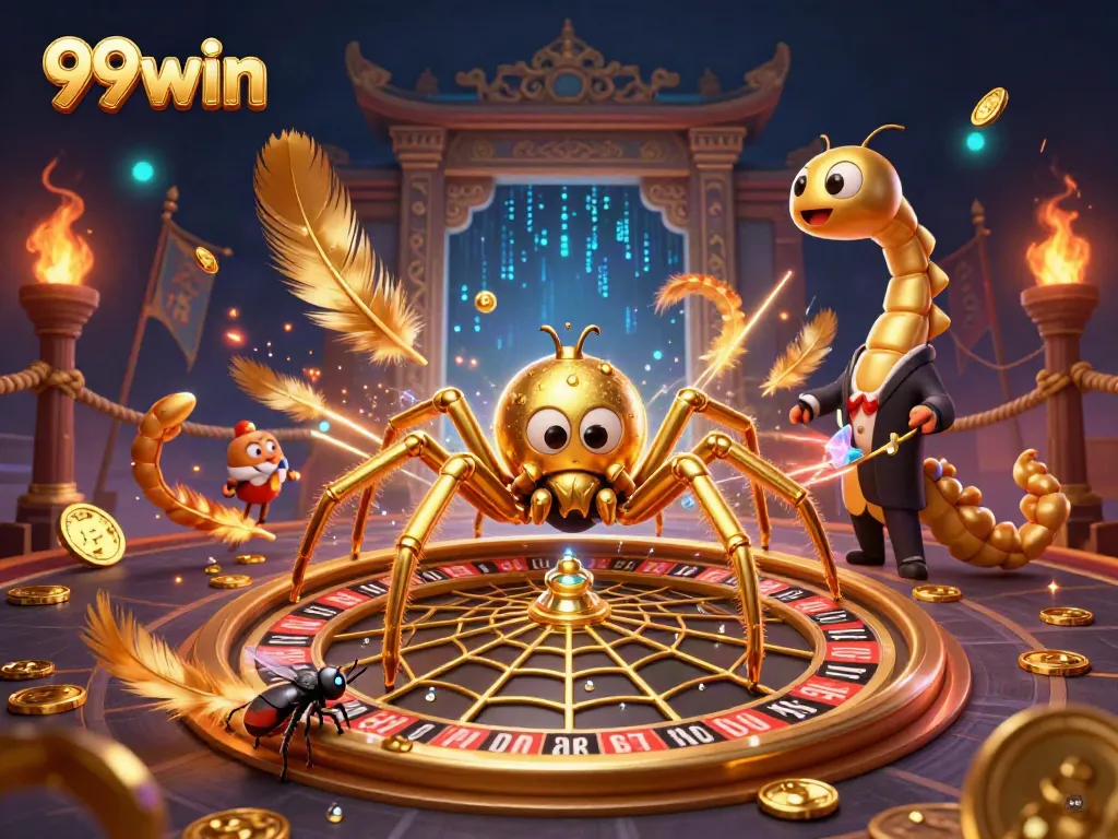 Engage with 99win by experiencing a vibrant casino scene featuring dynamic gaming elements and characters.