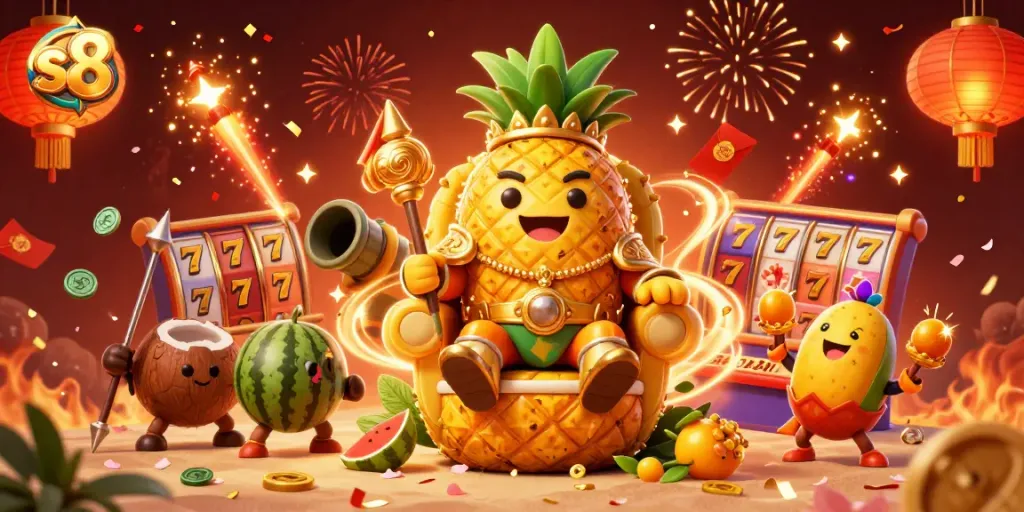 S8 casino players enjoying the thrill of games with vibrant golden motifs and festive decorations.