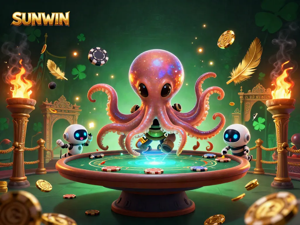 Experience SUNWIN's vibrant alien casino scene with dynamic poker action and cosmic visuals.