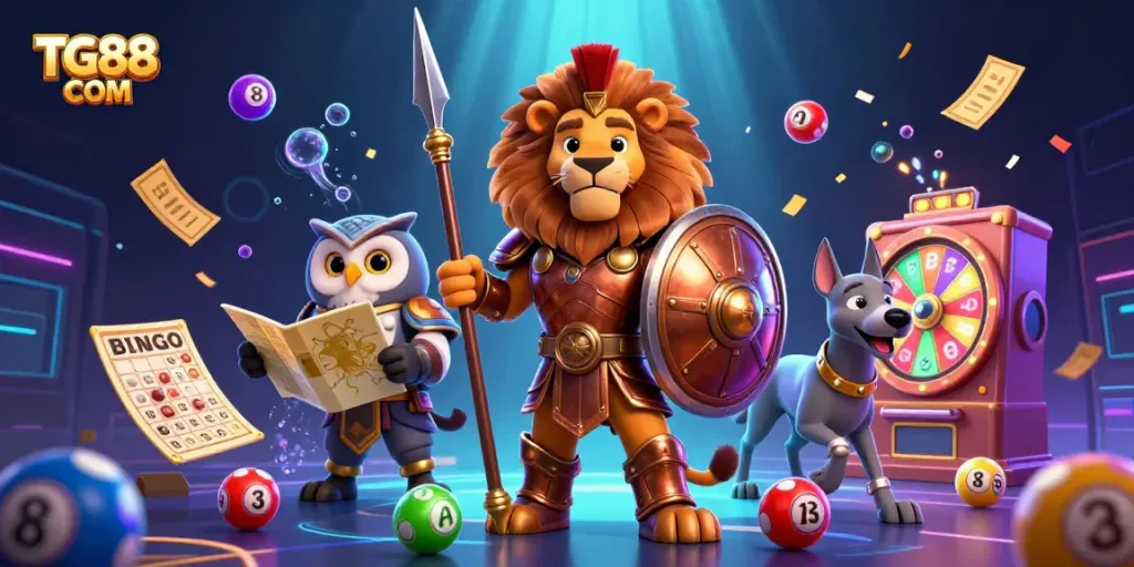 Engage with exciting games at TG88 COM featuring a captivating 3D illustration of casino action.