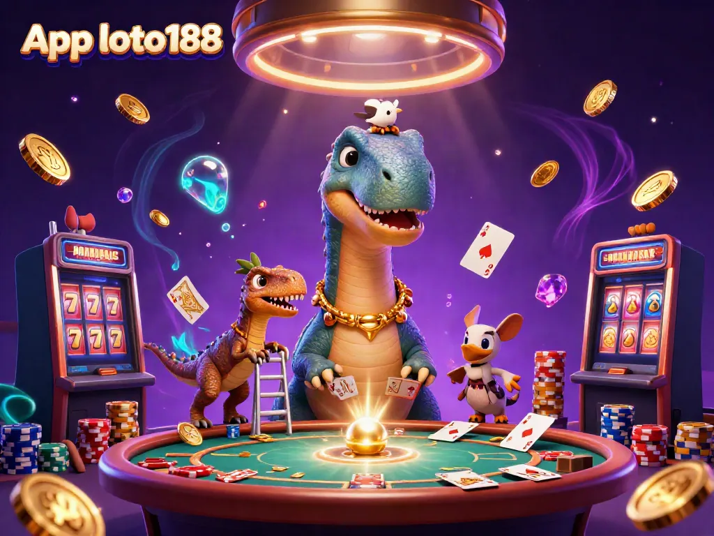 Experience exciting gameplay with App loto188 in a vibrant casino scene featuring animated characters and games.