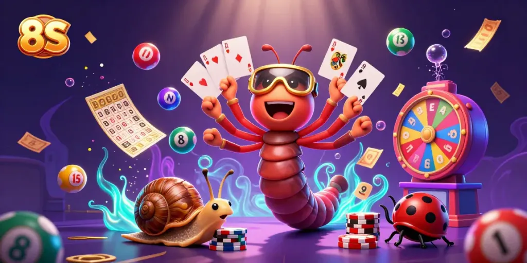 Engage with 8S gaming action featuring a lively dealer and high-roller amidst dynamic casino elements.