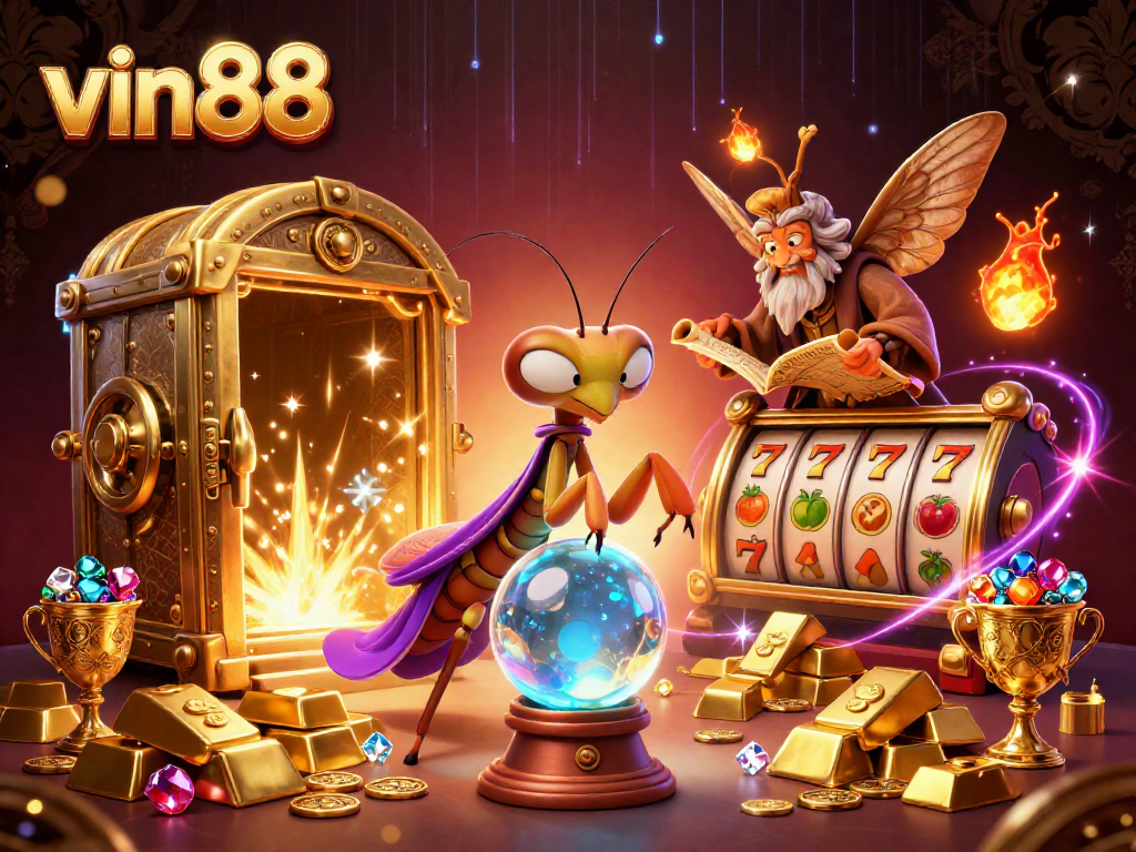 Engage with vin88's vibrant scene featuring a fortune teller and gaming elements for an enriching experience.