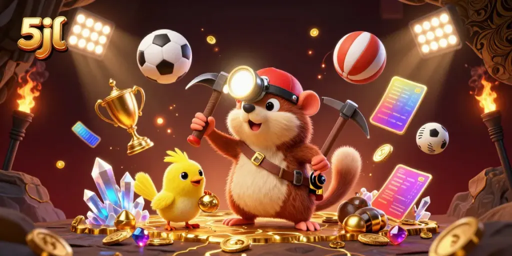 Engage with 5jl through a vibrant illustration of a treasure hunter mole exploring a gem-rich cave.