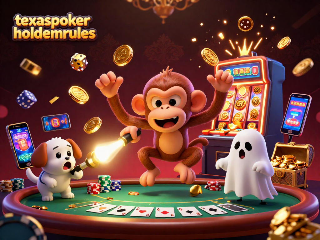 Engage in thrilling gameplay with texaspokerholdemrules as golden poker chips and cards float in a vibrant casino scene.