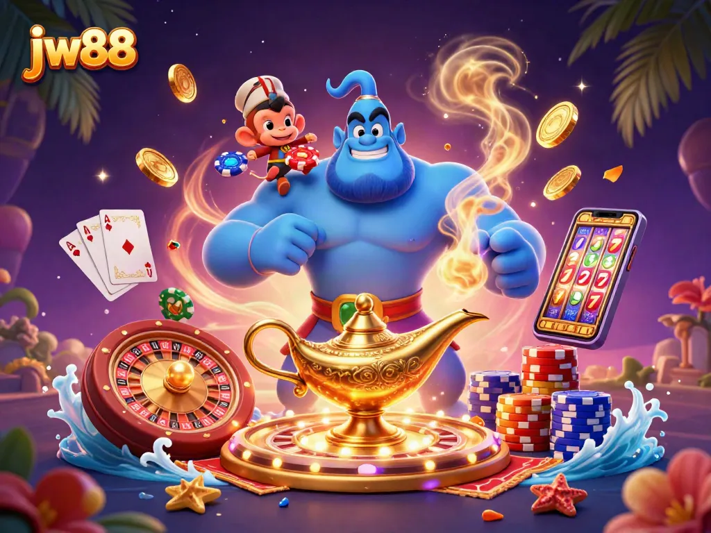 Experience exciting gameplay at jw88 with a genie and magical casino elements.