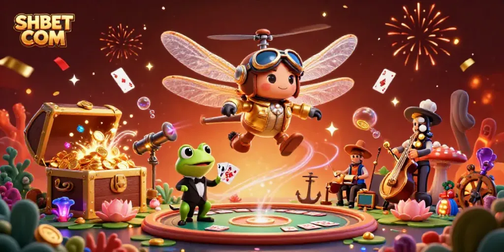 Engage with thrilling gaming action at SHBET COM with fun characters and vibrant casino elements.