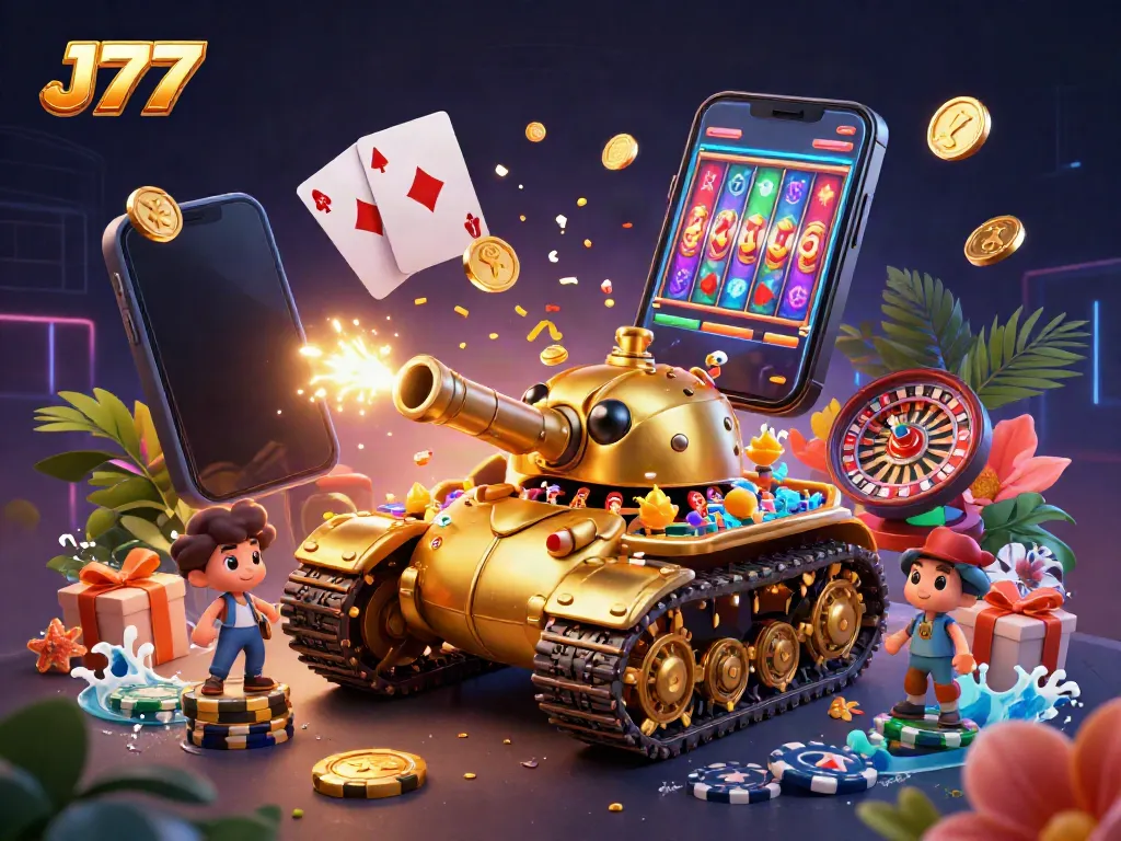 Experience explosive gaming excitement with J77's vibrant casino atmosphere.