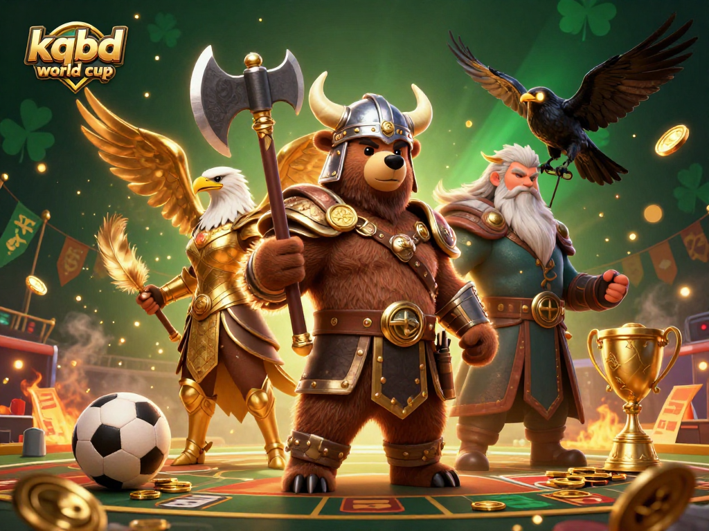 Betting on the KQBD World Cup showcases a dynamic 3D Viking and Valkyrie scene with sports elements.