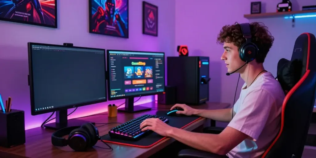Player exploring new casinos not on GamStop in a vibrant gaming setup.